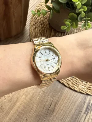 Yuvarlak Klasik Gold İçi Beyaz Kadın Kol Saati