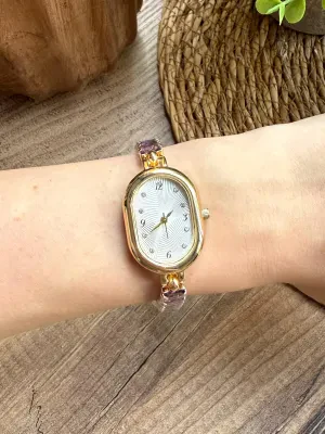 Vintage Kristal Kesme Taşlı Mor Kadın Kol Saati
