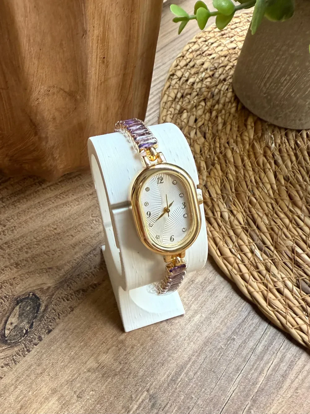 Vintage Kristal Kesme Taşlı Mor Kadın Kol Saati