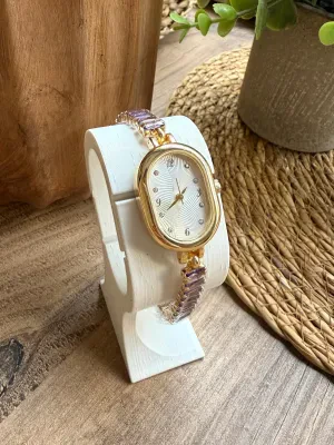 Vintage Kristal Kesme Taşlı Mor Kadın Kol Saati