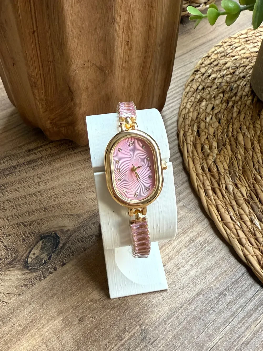 Vintage Kristal Kesme Taşlı Pembe Kadın Kol Saati