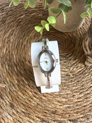 Vintage Gümüş İçi Beyaz Kadın Kol Saati