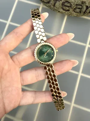 Vintage Yuvarlak Gold İçi Yeşil Kadın Kol Saati