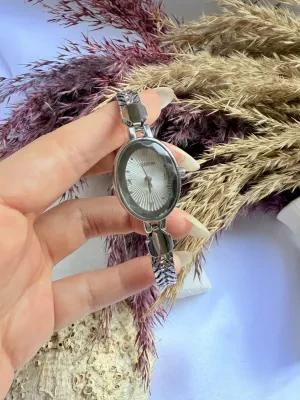 Vintage Ayarlanabilir Kordon Gümüş İçi Beyaz Kadın Kol Saati