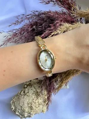 Vintage Ayarlanabilir Kordon Gold İçi Beyaz Kadın Kol Saati