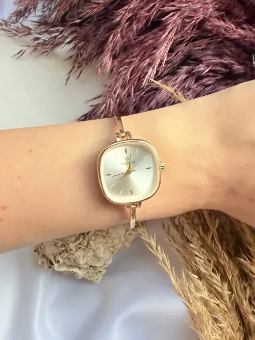 Vintage Kare Gold İçi Beyaz Kadın Kol Saati