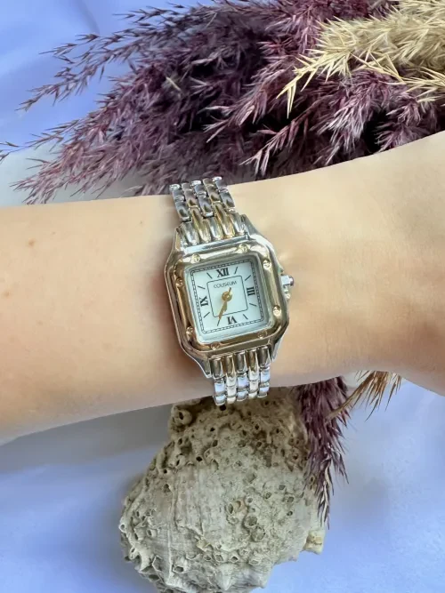 Retro Vintage Kare Roma Rakamlı Gold Gümüş Kadın Kol Saati