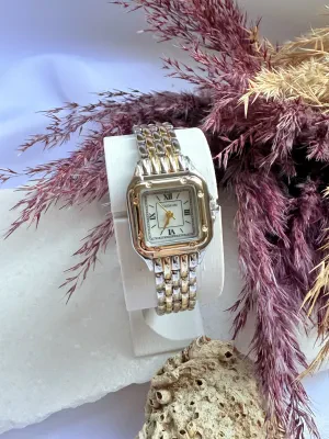 Retro Vintage Kare Roma Rakamlı Gold Gümüş Kadın Kol Saati