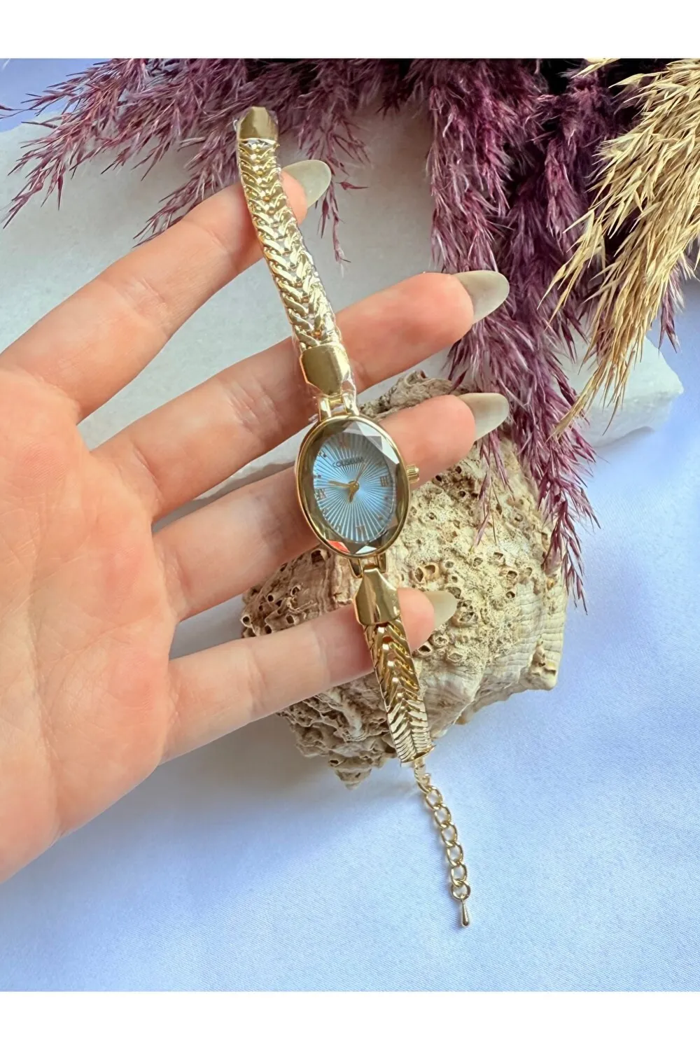 Vintage Ayarlanabilir Kordon Gold İçi Mavi Kadın Kol Saati — görsel 2