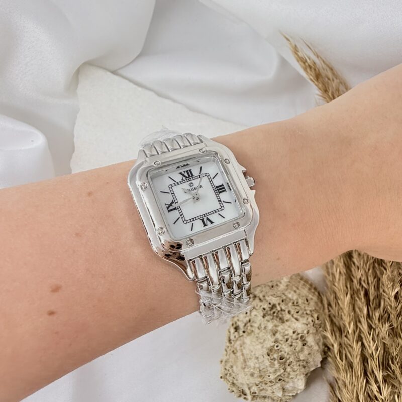 Retro Vintage Kare Roma Rakamlı Gümüş İçi Beyaz Kadın Kol Saati